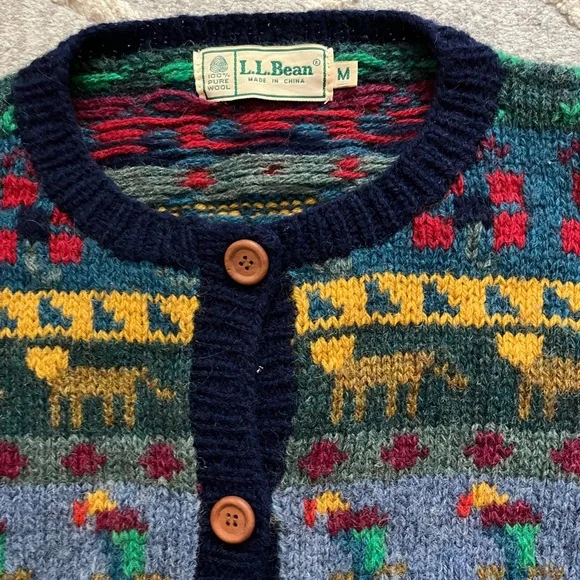 Vintage LL Bean Animal Cardigan Sweater - Picture 3 of 6